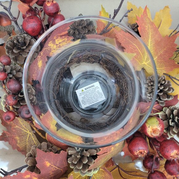 Fall faux leaf berry twigs flower harvest twig ring candle holder table decor - Picture 3 of 5